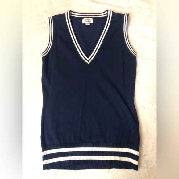 Unique Vintage Navy and White Brando Sweater Vest - Picture 2 of 3